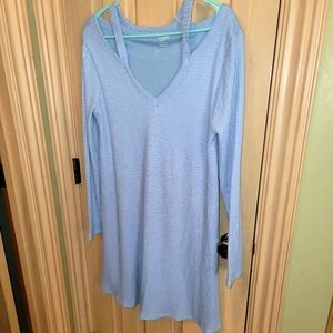 ALYA sz M Periwinkle Sweater Dress V Neck Waffle Texture